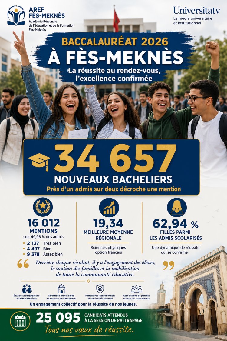 Baccalauréat 2026 à Fès-Meknès : la réussite au rendez-vous, l’excellence confirmée